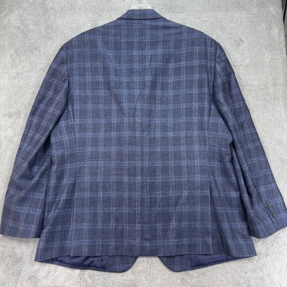 Pronto Uomo Platinum Blazer Jacket Mens 52R Blue Plaid Wool Single Breasted - Picture 2 of 16